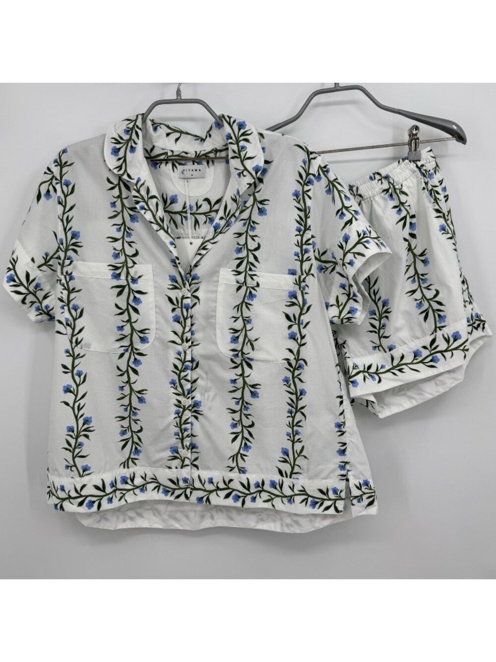 PIYAMA 2-Piece Emily Cotton Pajama Set - VINE size M Short Sleeve Shirt & Shorts